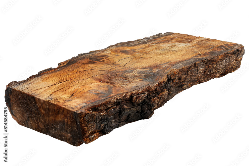 A large piece of wood with a rough texture and a brown color. It is laying on a white background A large piece of wood with a rough texture and a brown color. It is laying on a white background