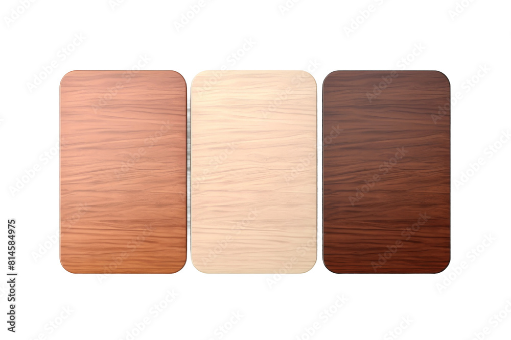 Naklejka premium Harmonious Trio: Three Wooden Plaques of Distinctive Grain. On a White or Clear Surface PNG Transparent Background.