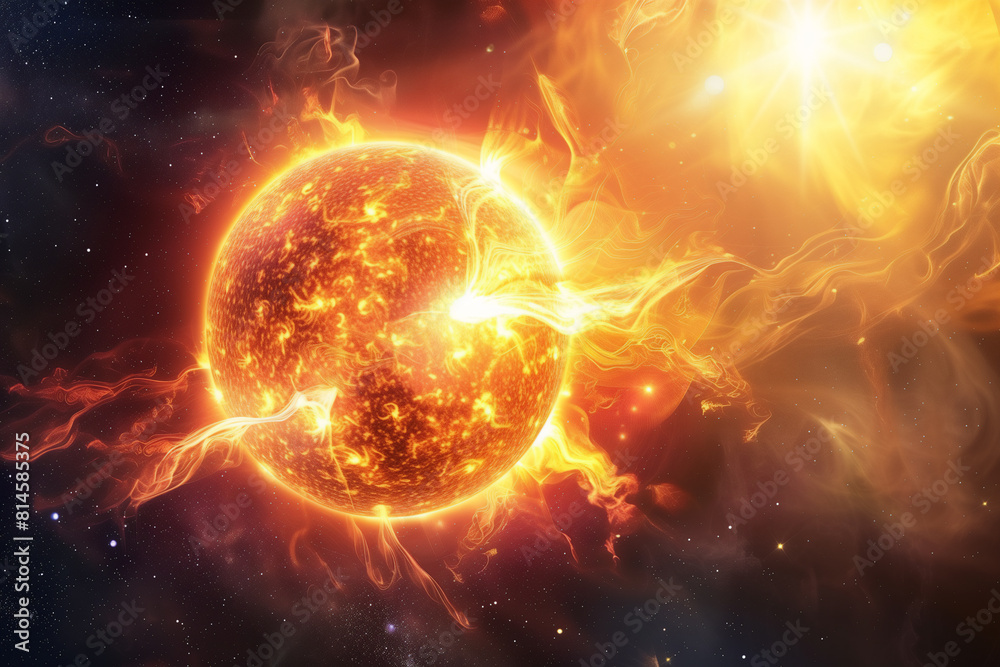 Fototapeta premium solar storm in universe magnetic wave power sun