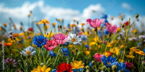 Close-Up of Wildflowers on a Sunny Day. Colourful Nature Background.