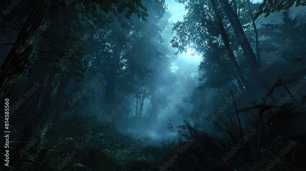 Fototapeta premium Dense Of Raining Forest Landscape Wallpaper