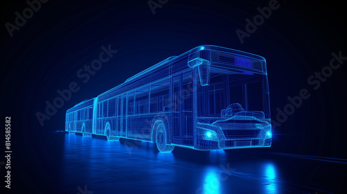 Neon blue bus plan showing modern transportation technology on a dark canvas