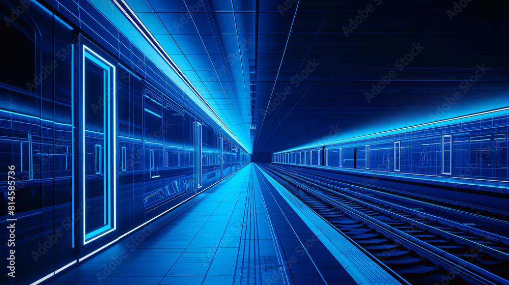 A futuristic digital drawing-style subway train concept that emphasizes modern transport design A futuristic digital drawing-style subway train concept that emphasizes modern transport design