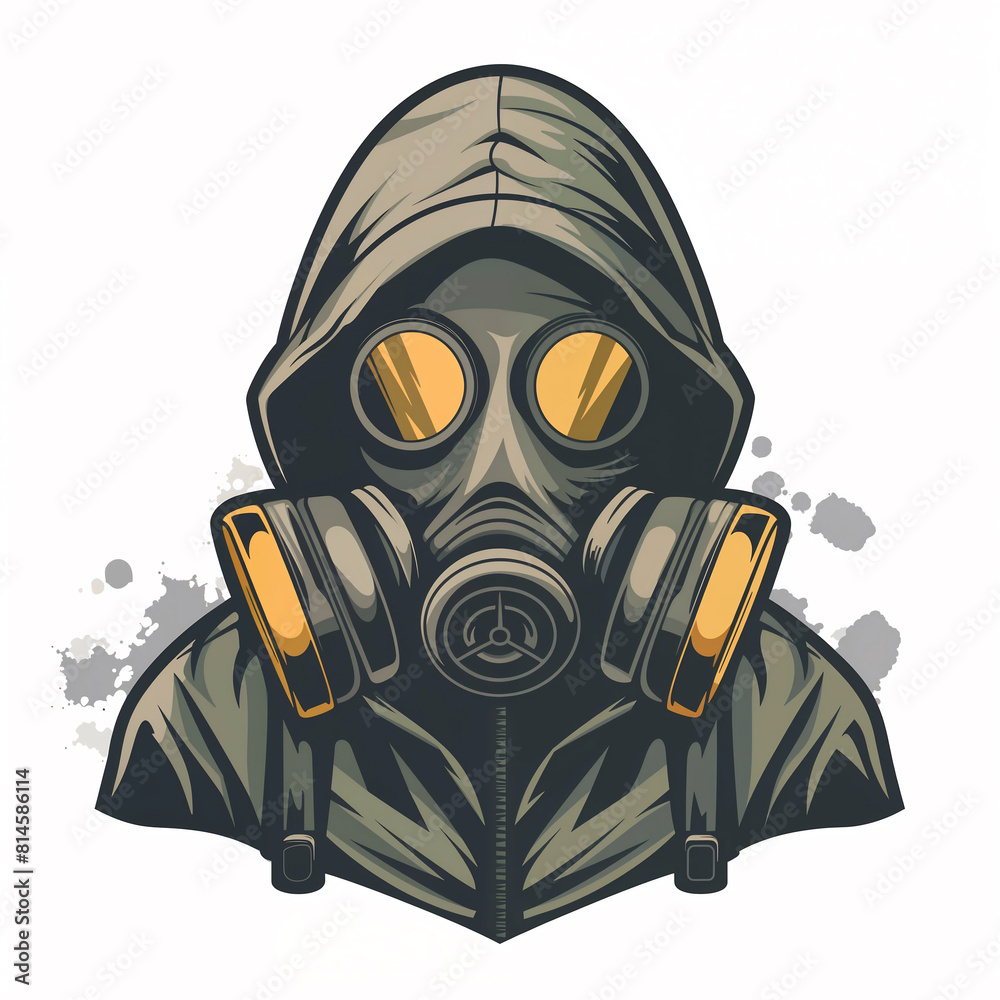 Person wearing gas mask hooded jacket apocalypse concept vector logo ...