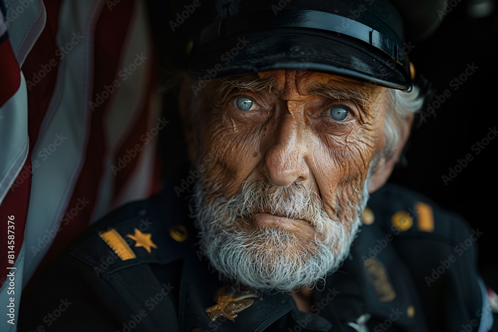Portrait of old man veteran soldier. Memorial day to honor war heroes ...