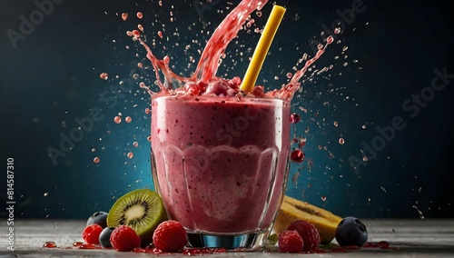 Smoothies, Healthy and vibrant smoothie. Capture dramatic smoothie splash. Creative Dynamic compotition vary angle. Macro Food photography, taken by very high tech expensive camera. Eyecatching, mouth photo