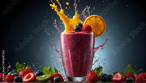 Smoothies, Healthy and vibrant smoothie. Capture dramatic smoothie splash. Creative Dynamic compotition vary angle. Macro Food photography, taken by very high tech expensive camera. Eyecatching, mouth photo