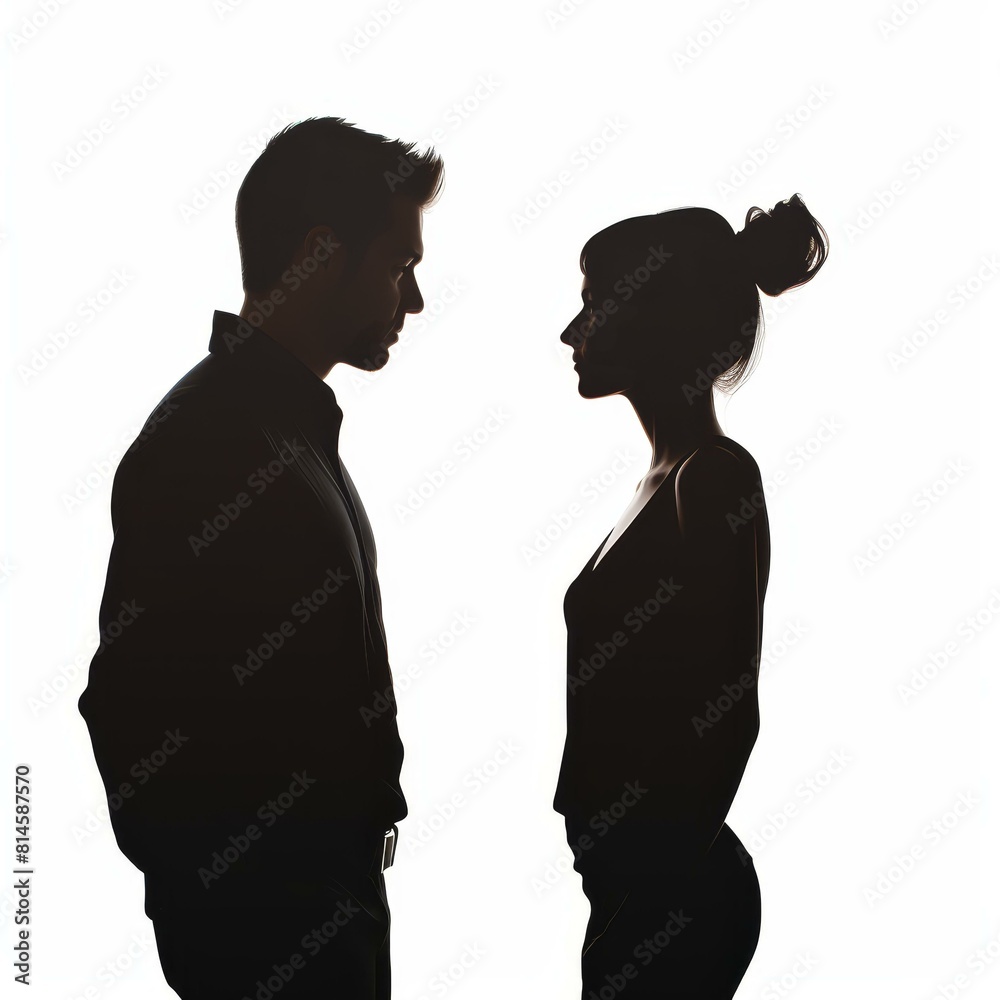 Silhouette of a man and woman together, isolated on a stark white background. Silhouette of a man and woman together, isolated on a stark white background.