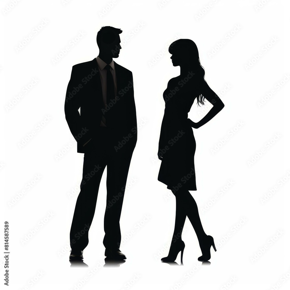 Silhouette of a man and woman together, isolated on a stark white background. Silhouette of a man and woman together, isolated on a stark white background.