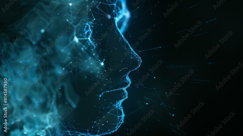 AI humanoid visualizes human consciousness, showcasing neural connections on a dark backdrop. AI humanoid visualizes human consciousness, showcasing neural connections on a dark backdrop.
