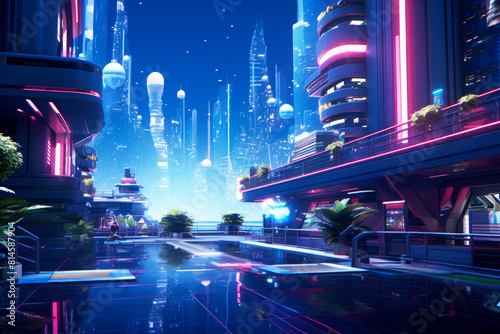 Smart modern future city background, Cyberpunk tone
