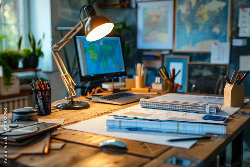 Naklejka premium Architects Drafting Table in Home Office