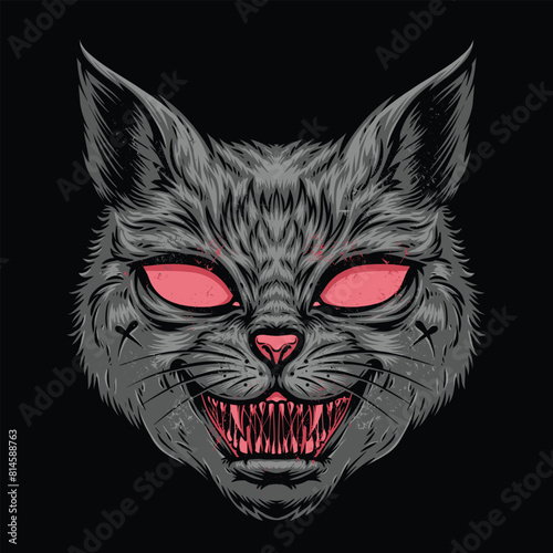 scary cat head vector logo