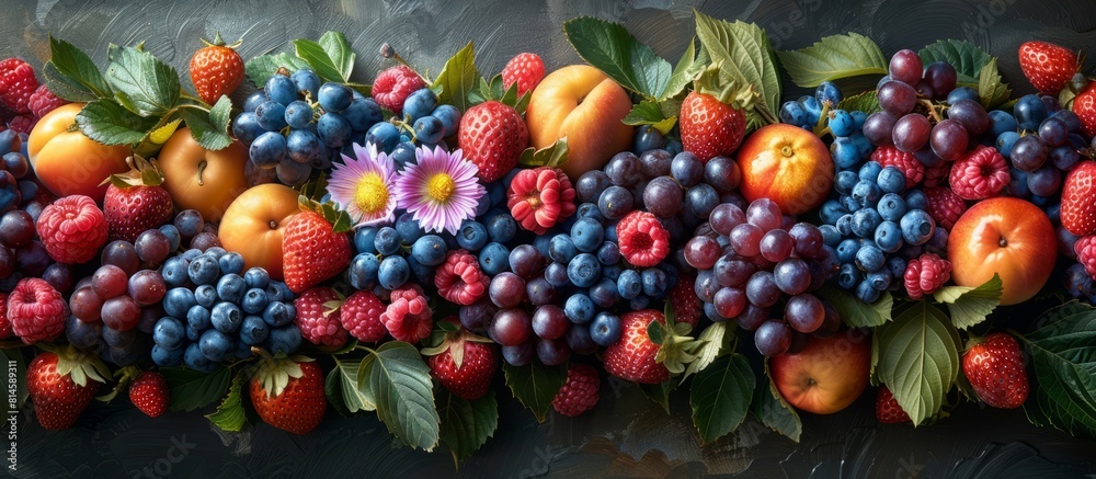 essence of nature's sweetness, showcasing a plethora of fruits suspended in a dance of vibrant colors and textures