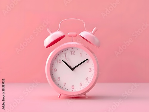 Minimal Pink alarm clock on pink background.