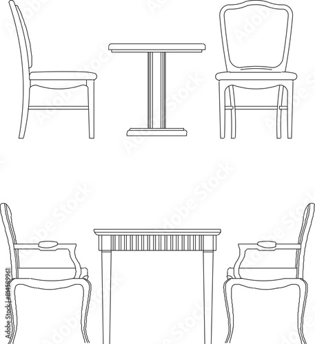 vector illustration sketch design drawing of classic vintage ethnic modern dining room furniture