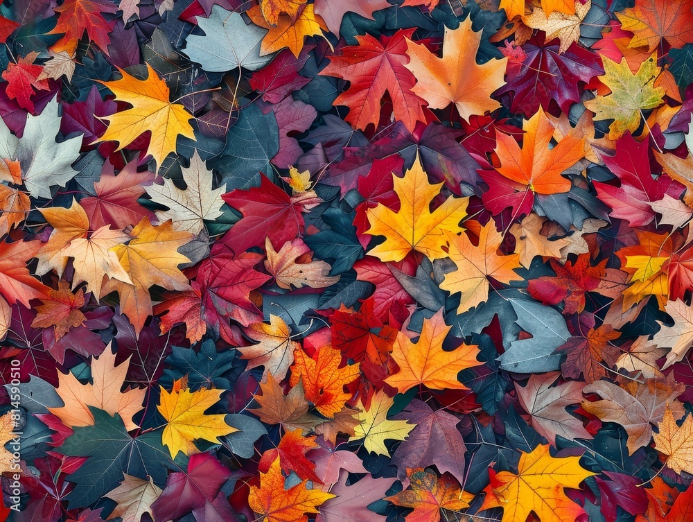 Colorful leaves scattered across the ground, their shapes and hues creating a captivating abstract tapestry Colorful leaves scattered across the ground, their shapes and hues creating a captivating abstract tapestry