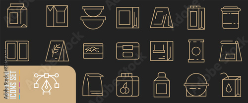 Snack pack icons set outline vector. Candy bag. Nut package