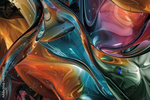 Fluid shapes meld together in a harmonious display of color and form, creating a visually striking masterpiece