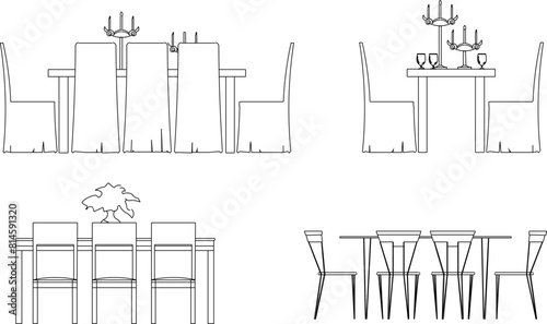vector illustration sketch design drawing of classic vintage ethnic room chairs in the dining room interior