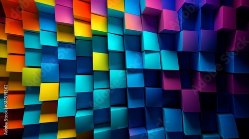 Op Art Squares in Motion Gradient A grid of interlocking squares in a gradient of vibrant colors that creates an optical illusion of movement and depth The squares appear to bulge photo