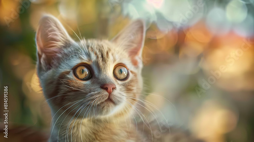 Kitten with bokeh lights in the background. an enchanting backdrop. Generative AI