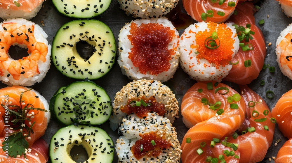 Sushi Donuts Delight A playful twist on sushi with bitesized portions of seasoned rice molded into donut shapes Topped with sliced salmon Sushi Donuts Delight A playful twist on sushi with bitesized portions of seasoned rice molded into donut shapes Topped with sliced salmon