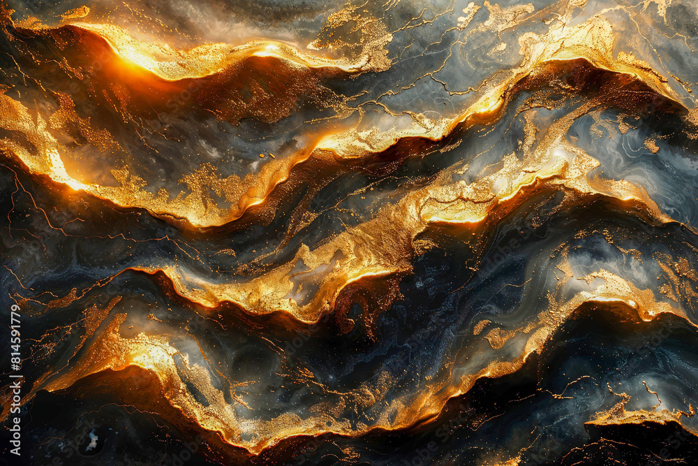 Fototapeta premium Vagues abstraites noir et or