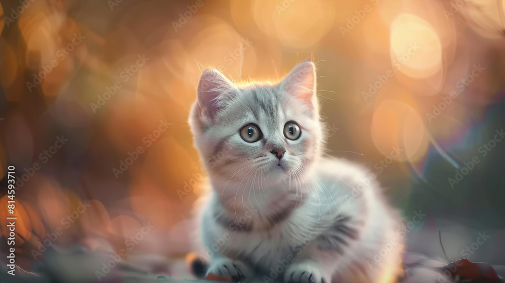 Fototapeta premium Kitten with bokeh lights in the background. an enchanting backdrop. Generative AI