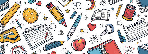 Back to school doodle seamless pattern, Vector Illustration of Doodle Style Back to School Pattern