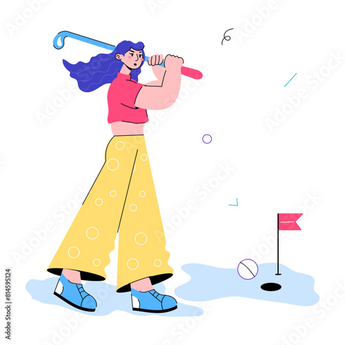 Character based doodle mini illustration of playing golf 