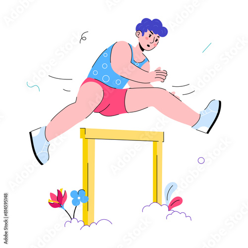 A customizable doodle mini illustration of hurdle jump 