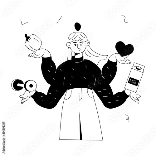 Get this doodle mini illustration showing healthy lifestyle 