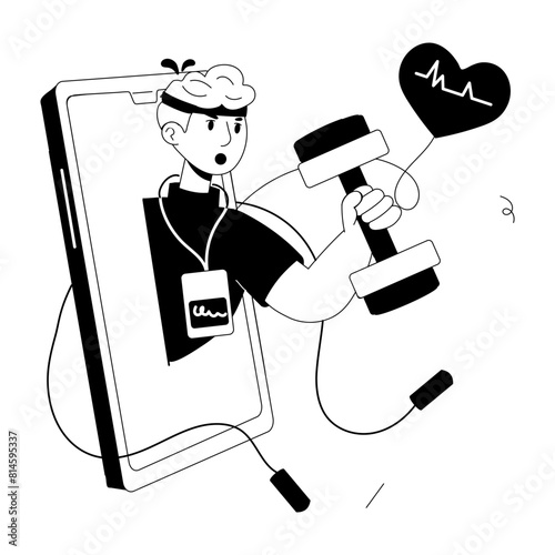 A hand drawn mini illustration of online fitness 