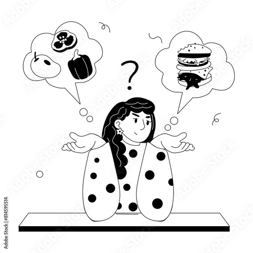 Premium doodle mini illustration of food thoughts 