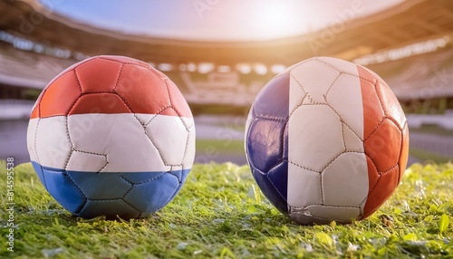the excitement of the Netherlands vs France match with two footballs featuring the respective flag colors  igniting the spirit of competition