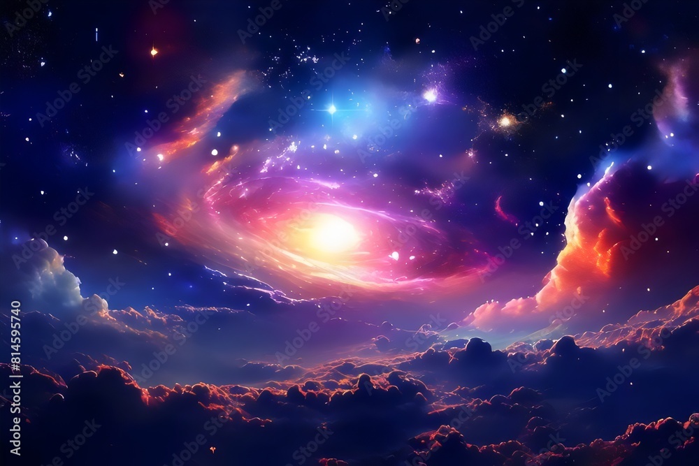 Fototapeta premium Colorful space galaxy cloud nebula. space background with bright Starry night sky. Supernova background wallpaper. Universe science, astronomy, cosmos, nebula abstract