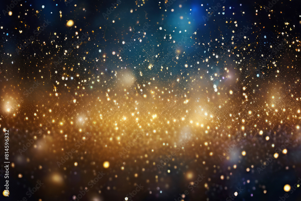 background of abstract glitter lights. gold, blue and black. defocused. Created with Playground AI