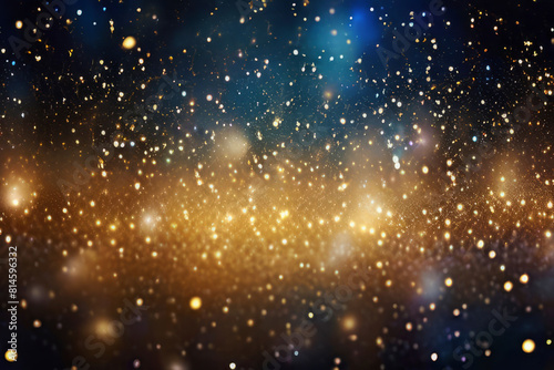 background of abstract glitter lights. gold, blue and black. defocused. Created with Playground AI