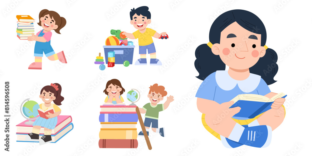 Children activities group set vector illustration Children activities group set vector illustration