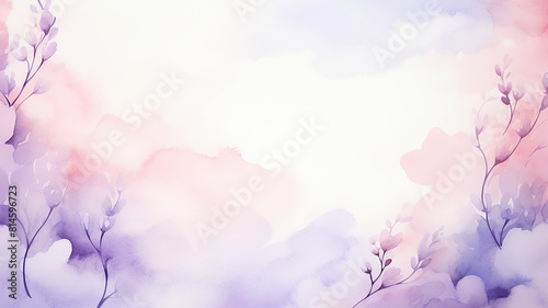 Lavender background with stems of plants in watercolor style