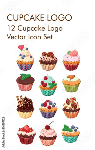 Cup cake logo vector Icon set