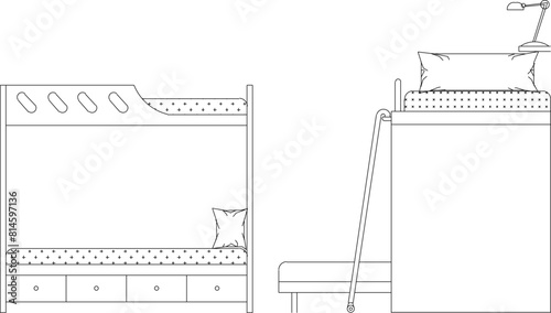 vector illustration of a design sketch for a bunk bed for children
