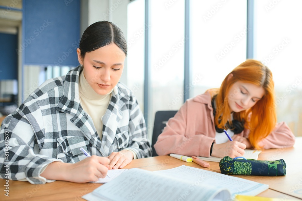 Obraz premium Students studying in library or classroom