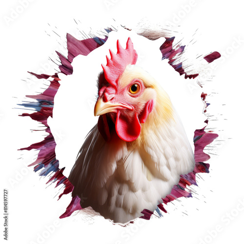 Heres a vague di cut PNG of a delightful chicken set on a clear backdrop. photo