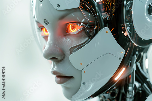AI robot head on white background