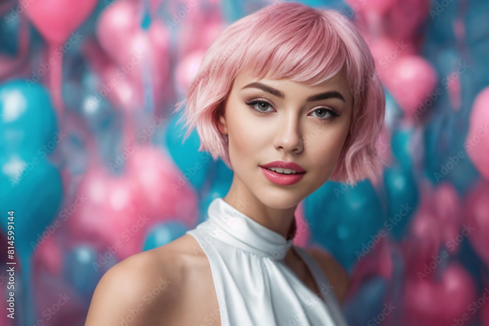 High Fashion model girl in colorful bright neon lights on colourful vivid background High Fashion model girl in colorful bright neon lights on colourful vivid background