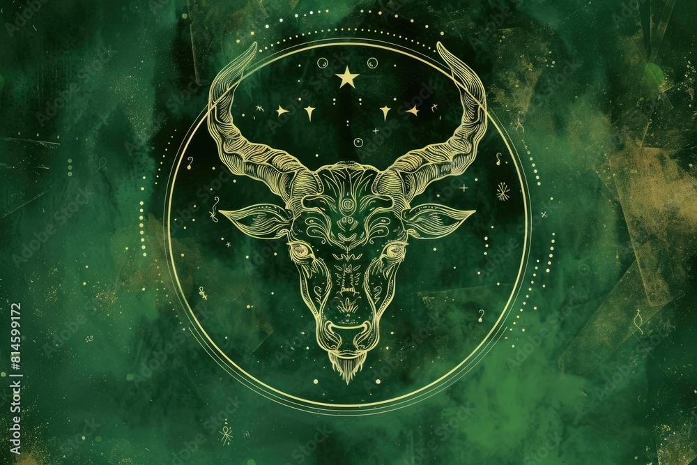 Fototapeta premium zodiac sign Taurus on an abstract green background, personification of the elements of earth