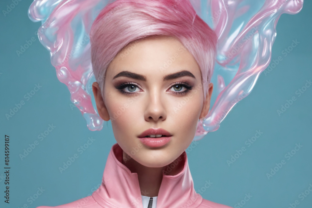 High Fashion model girl in colorful bright neon lights on colourful vivid background High Fashion model girl in colorful bright neon lights on colourful vivid background