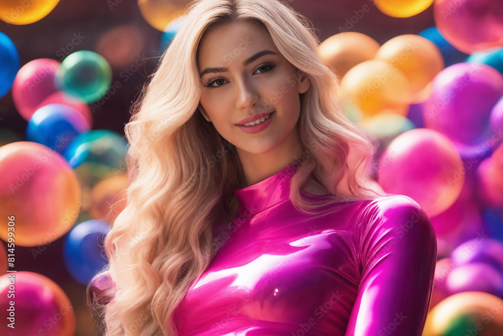 High Fashion model girl in colorful bright neon lights on colourful vivid background High Fashion model girl in colorful bright neon lights on colourful vivid background